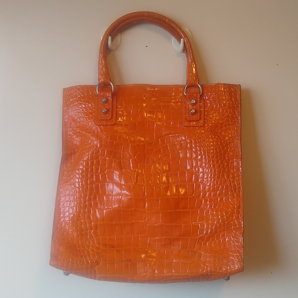 Le Solim Orange Faux Alligator Skin Purse